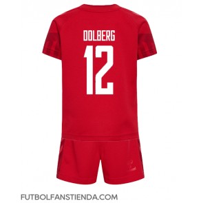Dinamarca Kasper Dolberg #12 Primera Equipación Niños Mundial 2022 Manga Corta (+ Pantalones cortos)